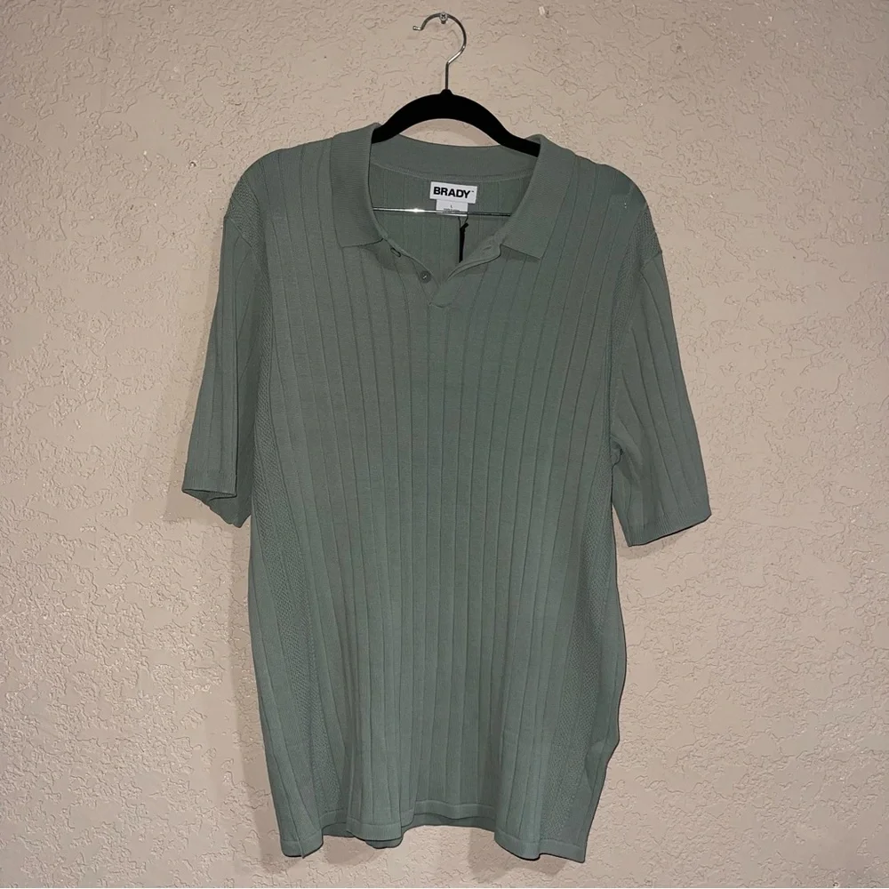 BRADY | NWT! Men's Engineered Rib Polo Sweater in Sage size: large - Picture 2 of 4